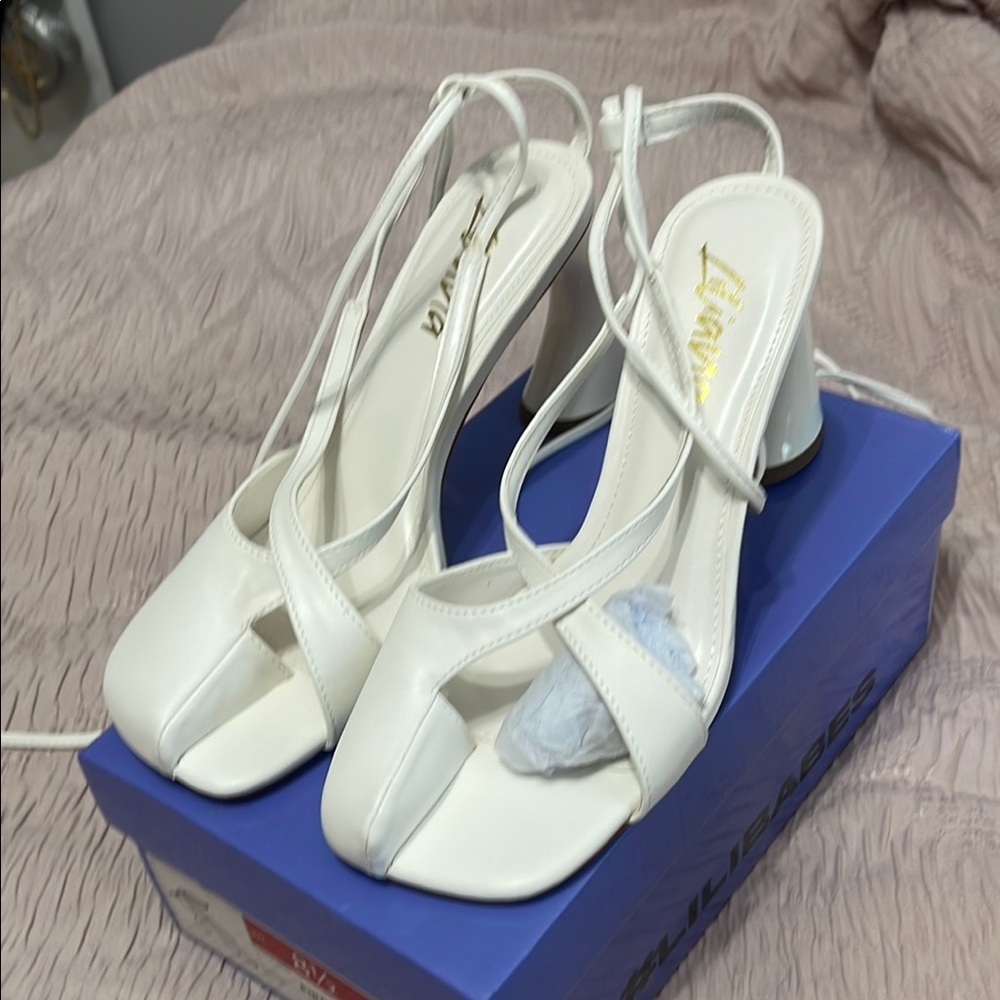 White Strappy Lace up Block Heel Sandals
